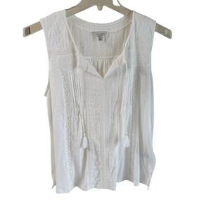 Lucky Brand 100% Cotton Women's White Sleeveless Top